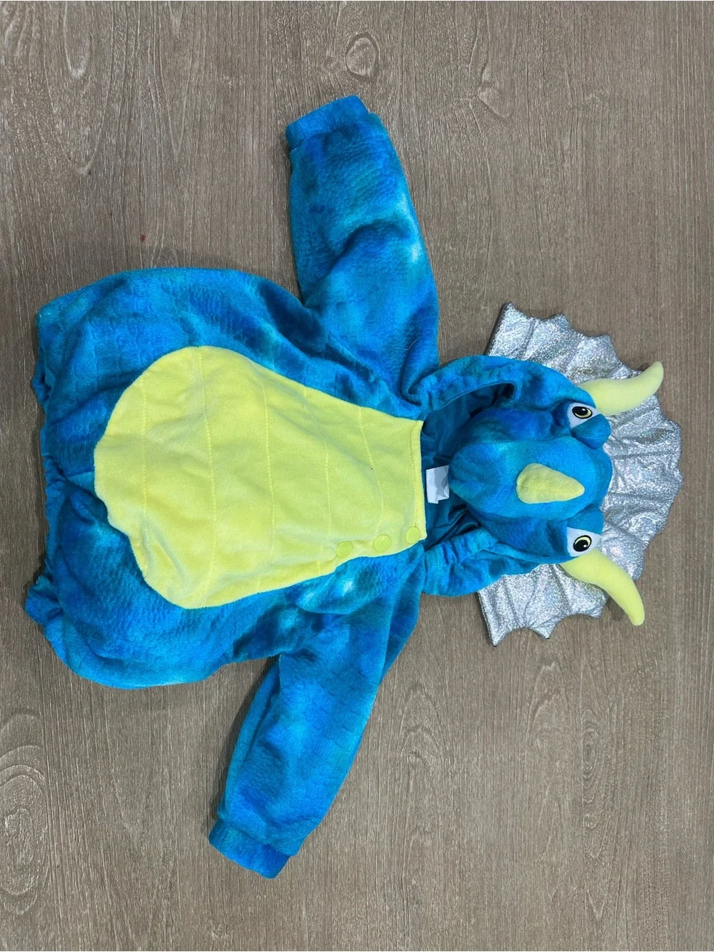 Blue & Yellow Triceratops Baby Hoodie Costume
